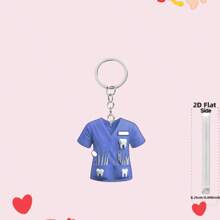 2D Flat, Adorable Dentist Uniform Keychain, Ideal Gift For Dental Professionals And Friends, Waterproof Acrylic, Designed With Blue And Green Shirts And Dental Tools, Bag Accessory, Keychain Car Accessories Bag Charm School Cute Goth Y2k