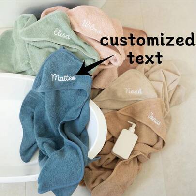 1pc Customized Embroidered Hooded Towel, Personalized Letter Hooded Towel, Unique Gift For Children, Available In Multiple Colors, Suitable For Newborns, Multi-Color Embroidered Letter Hooded Towel, Highly Absorbent, Unisex, Multifunctional, Decorative, Letter Pattern, Fashionable And Modern, Colorful, Cute, Casual And Versatile, Customizable, Personalized, Unique, Ideal Gift For Him, Ideal Gift For Her, Gift For Son, Gift For Daughter