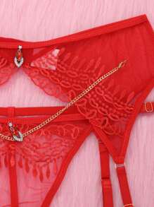 Conjunto de 3 sutiãs camisola bordados de malha de lingerie sexy feminina