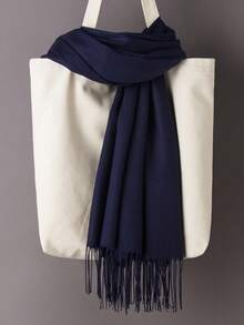 1件190*70厘米女士黑色户外经典轻薄流苏纯色防风斗篷，时尚男女通用薄围巾，适合空调房使用，超大保暖围巾，可搭配连衣裙