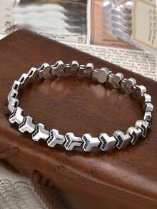 1pc Zirconia Inlaid Retro Small Crowd Design Couple Bracelet, High-End Hip Hop Style Gift - E035 - View 1