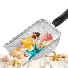 1 件不锈钢沙滩筛铲，带多用途网状过滤器 - 带手柄的花园土壤筛 - 花园筛，贝壳沙滩筛铲，鲨鱼齿筛，非常适合沙子、岩石、泥土、堆肥 - 非常适合园艺使用