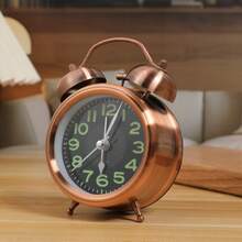 1pc 3 Inch Vintage Mute Analog Alarm Clock, Loud Metal Alarm Clock With Night Light And Handle, Suitable For Heavy Sleepers, Adults And Students, Desk, Dorm And Bedroom, Cartoon Design, Powered By AA Battery (Not Included), Great For Easter, Mother's Day Gift