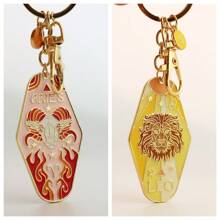1 pièce Porte-clés signe du zodiaque Bélier/Taureau style bohème, anneau de clé d'hôtel en métal émaillé, cadeau parfait pour la famille, les amis, les collègues, les partenaires, les anniversaires, les accessoires de voiture, les breloques de sac, l'école, le style gothique mignon Y2K