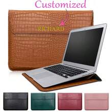 Customized Initial Letters Crocodile Pattern PU Leather Men Laptop Sleeve Bag Compatible With MacBook Air 13 Case 13.3 15.4 Pro Retina Personalized Women Sleeve Envelope PU Leather Laptop Sleeve Pouch Notebook Stand Cover Shell Laptop Bag Unisex