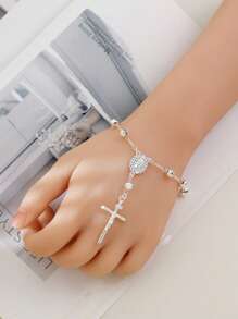 Pulseira Exquisita da Cruz da Virgem Maria em Prata