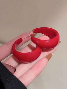 1 对 Encallra 红色高端女性百搭耳环，奢华环状耳环 - 紅色 - 查看 13