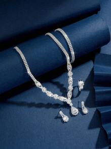 3pcs Women's Paw Chain Minimalist Teardrop Pendant Jewelry Set, Suitable For Wedding, Party, Festival Gift