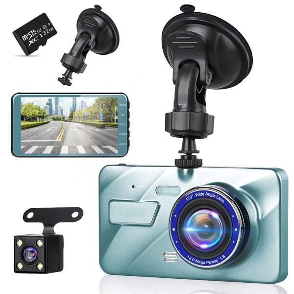 Drive Recorder, Front And Rear Cameras, Dashcam, 1296P Full HD Image Quality, HDR/WDR Image Correction Technology, 4-Inch LCD Screen, 140-Degree Ultra-Wide Angle, 32GB Card Included, Compact Dashcam, Nationwide LED Traffic Light Countermeasures, Parking Monitoring, Motion Detection, Loop Recording, Emergency Recording, 24-Hour Monitoring, Easy To Operate