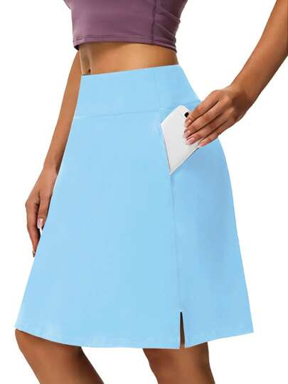 Women's 2-In-1 Mid-Length Tennis Skirt,High Waist Golf Skorts With Inner Shorts Pockets,Quick Drying Sport Yoga Fitness Skirts,Women's Activewear.