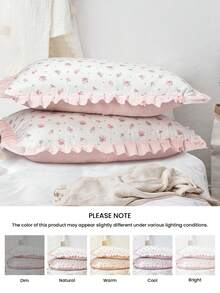 1pc Printed Ruffled Pillowcase (Pillow Insert Not Included), Unique Romantic Decorative Throw Pillow Cover, Suitable For Bedroom, Dorm, Sofa And Lounge Chair. Oeko-Tex Certified - Multicolor - View 8