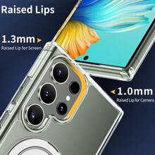 1pc Black Minimalist Skin-Feel Magnetic Protective Case, PC Material With 360° Rotating Stand, Supports Wireless Charging, Compatible With Samsung S23u/S24u/S25/S25u, Unisex