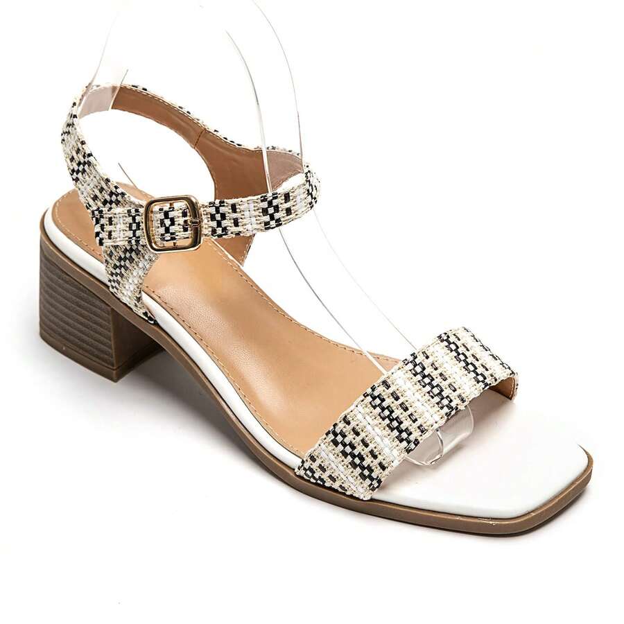 Square Heel Ankle Strap Sandals - Timeless Elegance - White - View 1
