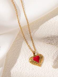 1pc Retro Colorful Drip Oil Heart Shaped 18K Gold Plated Stainless Steel Pendant Necklace, Fashionable Jewelry Gift For Stylish Lover - Gold - View 23