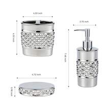 3-Piece Ceramic Bathroom Accessories Set - Luxurious Soap Dispenser, Toothbrush Holder & Soap Dish With Modern Geo Embossed Design For Bathroom Accessory Set Bathroom Accessories Bathroom Organizer Bathroom Decor Summer - 銀色 - 查看 7