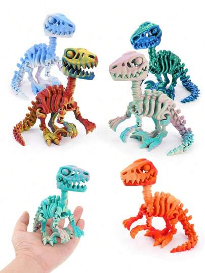 1pc 3D Printed Popular Velociraptor Mini Dinosaur Series, Movable Joint Fun Toys, Room Decoration Ornaments, Men's Gift Skeleton Simulation Models