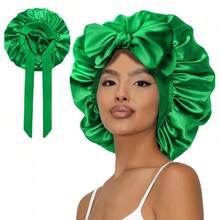 Satin Bonnet Silk Bonnet For Sleeping Double Layer Satin Lined Hair Bonnet With Tie Band Bonnets For Women Natural Curly Hair - Strawberry Blue - View 11