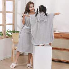 1件/2件温暖羊毛浴袍和斗篷，加厚珊瑚绒连帽带口袋，吸水速干，男女通用亲子装，加厚毛绒浴巾，浴袍，沙滩毯