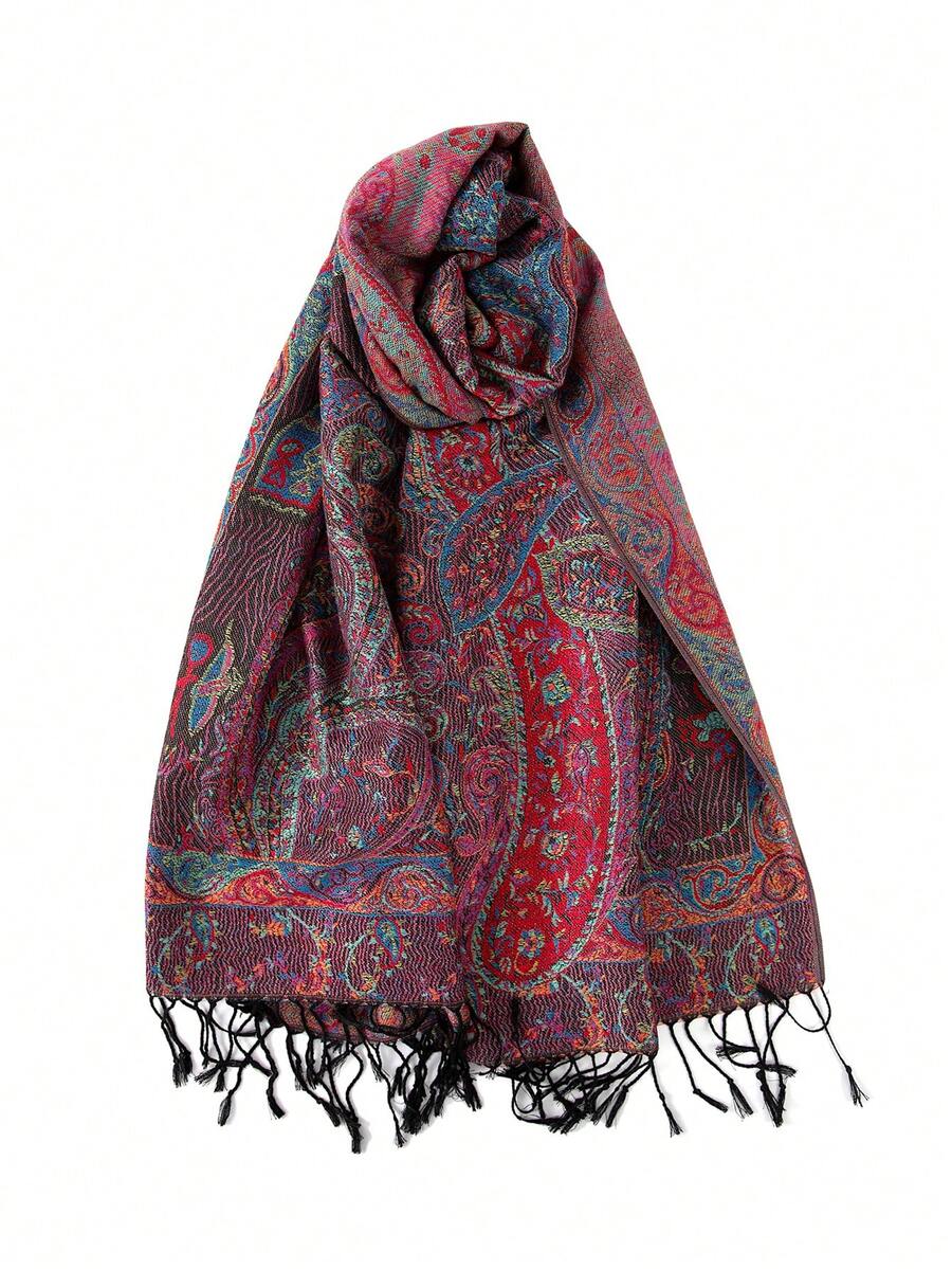 FADZOYLE 1 件奢华双面佩斯利分层提花羊绒围巾柔软大披肩和头巾罩衫纱笼头巾适合晚礼服异国风情围巾四季皆宜