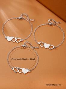 3 Stücke/Set Armband-Set aus Edelstahl in Herzform, ideal als Muttertagsgeschenk oder für den täglichen Gebrauch von Frauen