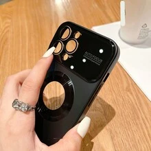 Funda de teléfono inalámbrica de carga magnética de metal de titanio mate de lujo, compatible con Apple 17 16 15 14 13 12 Pro Max Plus 11, con gran ventana de vidrio, protección de la lente de la cámara y cubierta trasera resistente a golpes - Negro - Ver 6