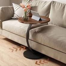 1PC C-Shaped Side Table Sofa Table End Table Living Room Lightweight Coffee Table 40 * 60 CM (Ø*H) - Black+Brown - View 3