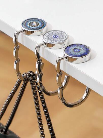 Gancho plegable para mesa, colgador de billetera para mesa de comedor, soporte portátil para bolso de escritorio, regalo único, patrón azul