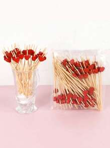 100 pezzi Stecchi per frutta a forma di cuore, Stuzzicadenti a forma di cuore, Spiedini per cocktail in bambù lunghi per decorazioni di festa di nascità, feste di compleanno, gender reveal, decorazioni per la casa, matrimoni, San Valentino, Festa della Mamma, laurea