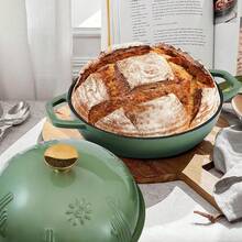 Flavehc Bread Oven Cast Iron Bread Dutch Oven  Cloche Lid For Bread Baking Darkcyan Enameled Cast Iron Bread Oven  Dome Lid For Sourdough, 9.8 InchGreen 8 InchGreen - Bildfarbe - View 6
