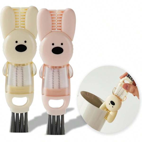 1/3 Pcs 3 In 1 Cup Lid Cleaning Brush - Portable Crevice Cleaning Brush Cleaner For Bottle Lid Gap And Edge - Cute Rabbit Multi Functional Cleaner - New Household Cleaning Tool