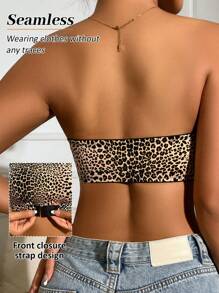 2 piezas con hebilla delantera sin tirantes, diseño de pecho con estampado de leopardo, diseño antideslizante de silicona, almohadilla de pecho desmontable, temperamento elegante, adecuado para vestidos off-the-shoulder