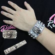 Braccialetto di lusso in cristallo a forma di teschio per donna e uomo, bracciale alla moda con strass, accessori gioiello da festa, regalo, in pelle PU - Multicolore - Visualizzare 20