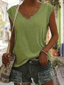 3 piezas de camisetas casuales de manga corta y cuello en V sueltas, cómodas y de moda para uso diario y en el hogar en primavera/verano