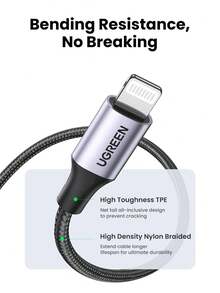 UGREEN 编织 MFi Lightning USB A 转 Lightning 数据线，兼容 充电 Car Play，MFi 认证 - 黑色 - 查看 9