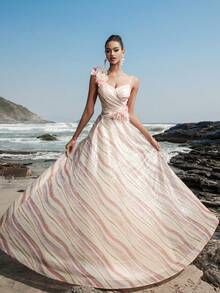 Gorgeous Asymmetry Neck Rainbow Contrast Sequined Evening Party Dress, Prom Evening Dresses Gown, Wedding Guest Dress For Women, Graduation, Dinner, Boho Dresses - Multicolor - View 7