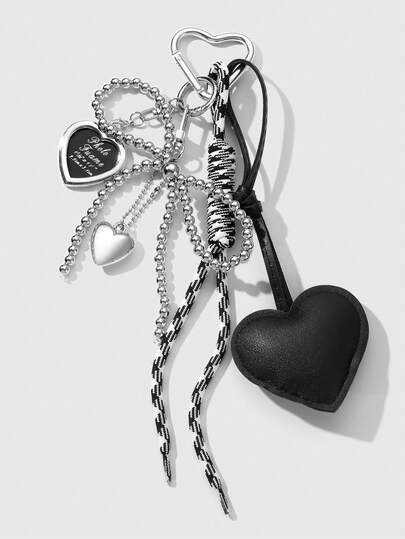 1pc Y2K Luxury Gothic Style Handmade Beaded Silver CCB Bow Drop Oil Leather Heart Woven Rope DIY Keychain Bag Pendant Suitable For Women Daily Wear Or Gift Bows