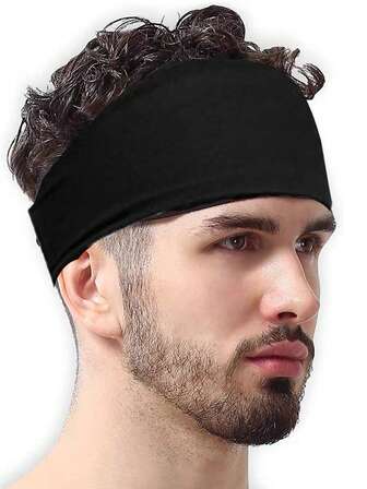 1 pieza Cinta deportiva delgada para hombres, absorbente del sudor, elástica, transpirable y para el cabello, color negro
