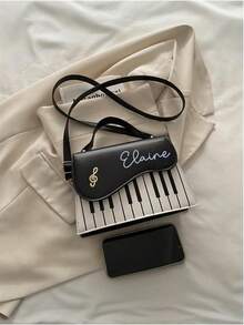 Customizable Personalized Name Handbag For Women, Fashionable Contrasting Printed Small Square Bag, Sweet And Girlish Personalized Piano Note Crossbody Bag, Suitable For Casual Shopping And Gift Giving, Suitable As A Gift For Family And Friends - Multicolor - View 3