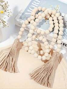 1PC Tassel Wooden Beads Garland DIY Handmade Jewelry Accessories Log Color Wooden Beads Rope String Farmhouse Wooden Beads Hanging Home Decoration Pendant Crafts Ornaments,Home Decor,Kitchen Decor, Decor,Room Decor,Christmas Decor,Party Decor,Decorative Crafts,Desk Ornaments,Table Decorative Ornaments,Party Gift, Decorations,Christmas Decorations, Christmas Gift. - Wood Color - View 8