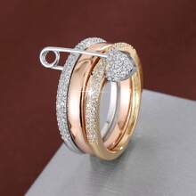 1 pieza Anillo con diseño de corazón multicapa desmontable con circonita cúbica incrustada para mujer