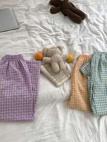 3 Pieces Of Dress Girls Cute Sweet Texture Crepe Plaid Pants Comfortable Straight Leg Pajama Pants Home Dress Pants Casual - 紫色+藍色+橘色 - 查看 9