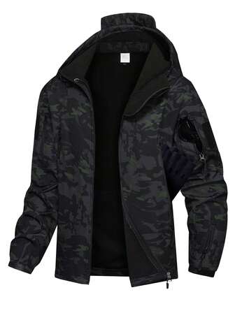 Men's Long Sleeve Camouflage Hooded Outdoor Tactical Jacket, Multi-Function And Cold-Proof For Autumn/Winter