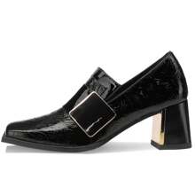 TDD Loafers For Women Patent Leather Buckle Square Toe Chunky Block Dress Slip On Wide Casual Comfortable Dressy High Heels Ladies Comfort Moccasins Elegantes 2 Inch Shoes