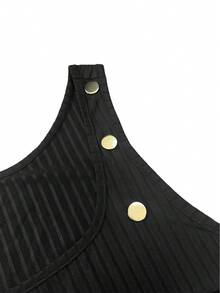 Plus Size Solid Color Casual Bodycon Spring & Summer Round Neck Rivet Decor Sleeveless Vacation/Dating/Streetwear Mini Dress - Black - View 4