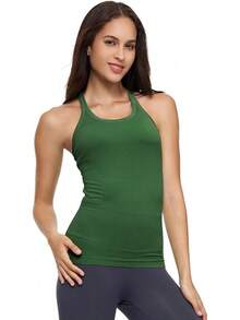 Yoga Racerback Tank Top For Women With Built In Bra,Women's Padded Sports Bra Fitness Workout Running Shirts - 苔綠色 - 查看 5