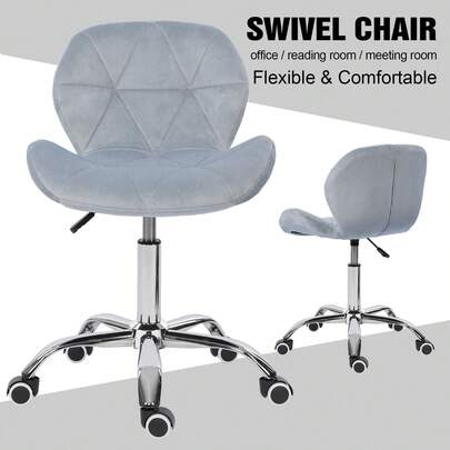Jooli H Grey Velvet Swivel Office Chair, Height Adjustable Padded Armless Desk Chair With Wheels For Home Office