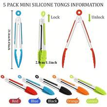Stainless Steel Kitchen Tongs Set With Silicone Handles, Non-Stick Heat Resistant Stainless Steel Food Tongs For Salad, Grilling, Frying And Cooking - Multicolor - View 4