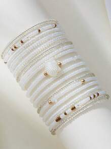 17 Stücke Boho Strand Stil bunte Harz Perlen, Muschelperlen Armband Set für Frauen