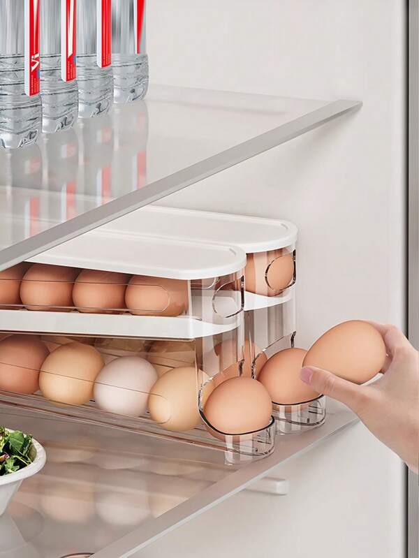 [Contenitore portauova automatico] Contenitore portauova a doppio strato scorrevole automatico per 12-14 uova - Design con coperchio a ribaltamento, conservazione uova fresche - Una soluzione di stoccaggio uova indispensabile in cucina e un portauova salvaspazio nel frigorifero