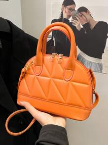Classic Fashion Solid Color Quilted PU Leather Tote Bag, Women's Versatile Dome Top Handle Crossbody Bag, Simple Travel Vacation Handbag With Adjustable Shoulder Strap, Business Commuting Briefcase Shoulder Bags